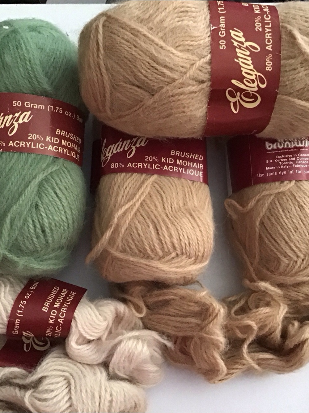 Brunswick Brushed Kid Mohair Yarn Bundle in Sage, Cream, and Tan